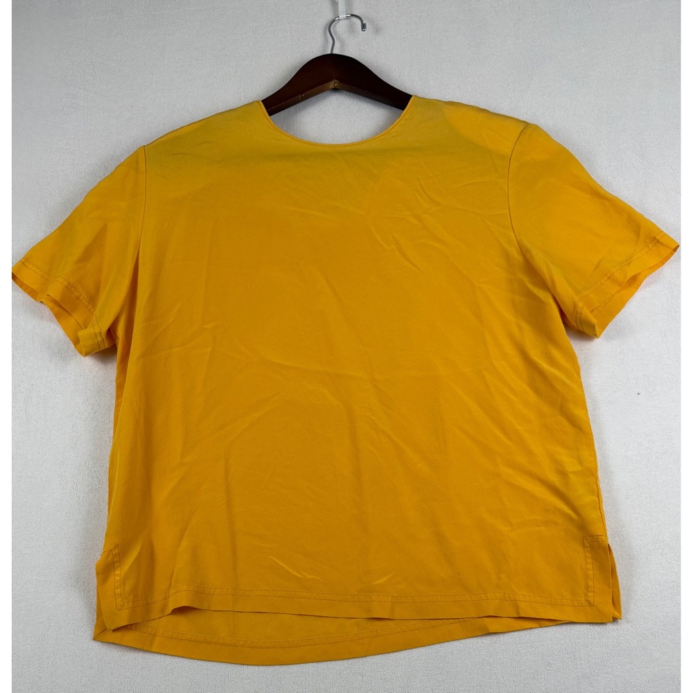Liz Claiborne Collection Mustard Yellow 100% Silk Short Sleeve Blouse Size 14